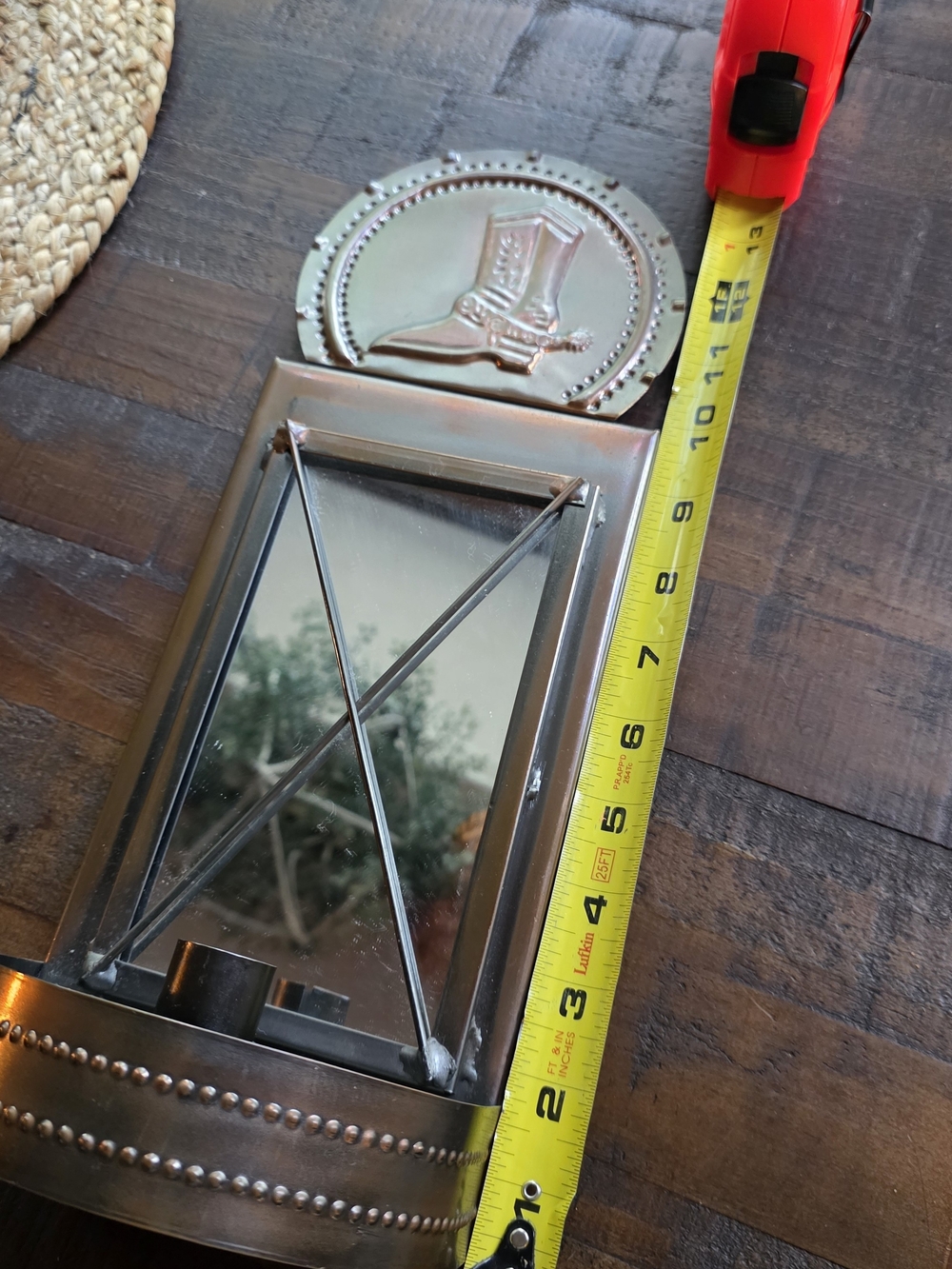 Rustic Metal Wall Mirror Candle Sconce - Bronze - Picture 5 of 6